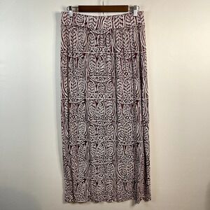 LOFT Womens Maroon and White Boho Geometric Leaf Print Maxi Skirt Size Medium